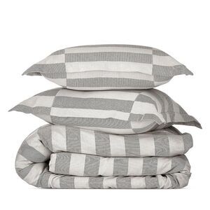 Nate Berkus Signature Broken Dobby Stripe King Duvet Cover Set Pearl/Black - NWT